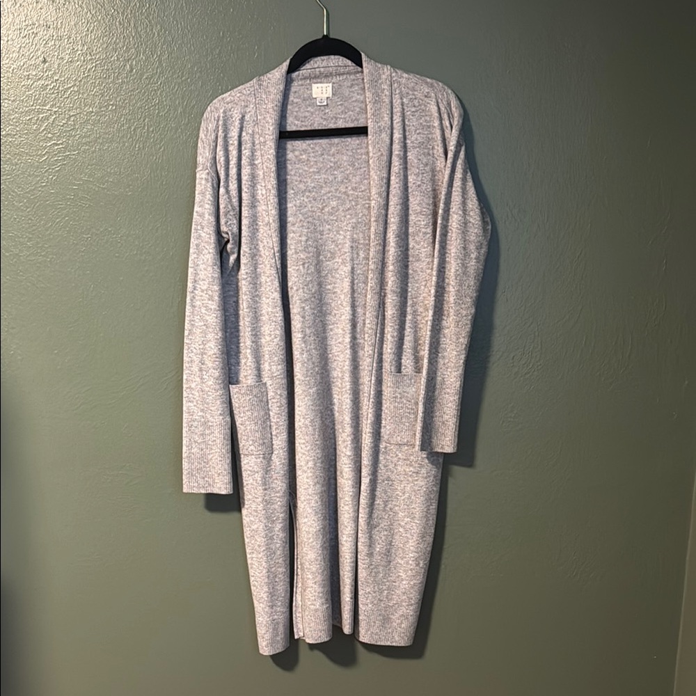 Gray Open Front Cardigan Sweater
